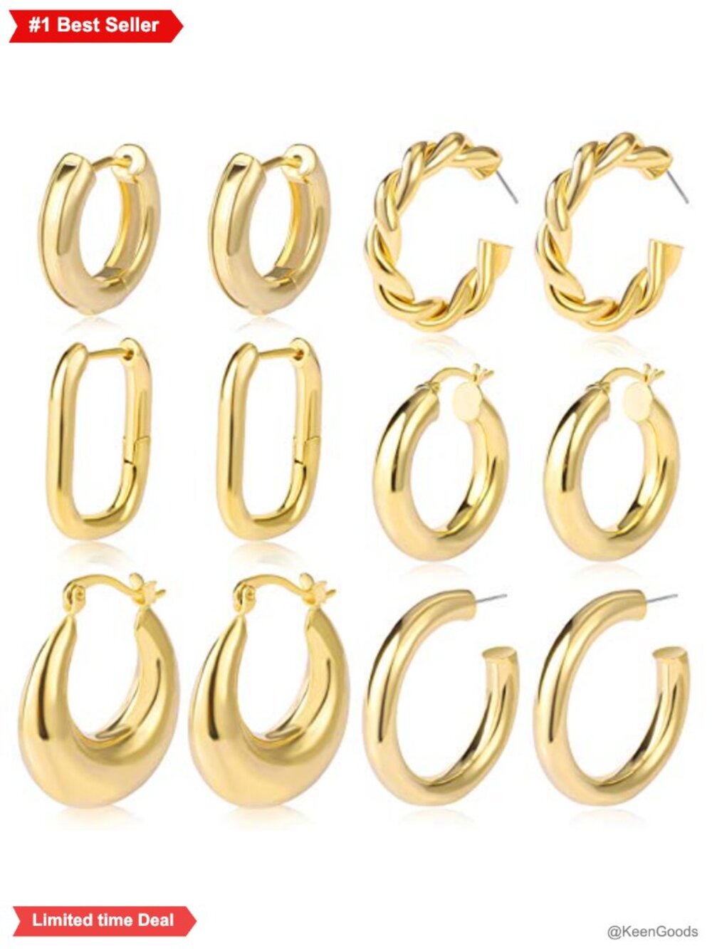 Chunky Gold Hoop Earrings 30 Pairs 14k Gold Plated Copper Multipack Gift Set